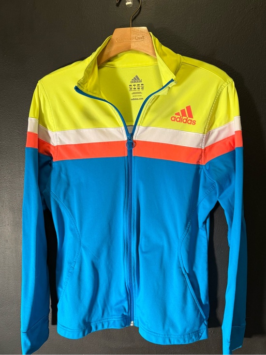 adidas Tops - Adidas Colorblock Full-Zip Track Jacket - Neon Yellow, Coral & Blue